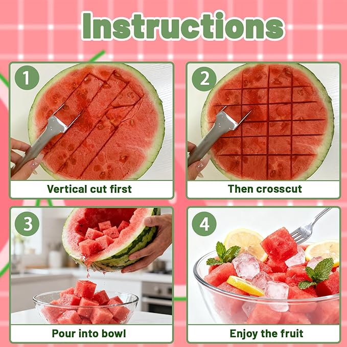 2Pcs Watermelon Fork Slicer Cutter, 2-in-1 Stainless Steel Fruit Watermelon Slicer, Portable Melon Cutter Knife Tool with Grip Handle for Home Party Camping Kitchen Gadget