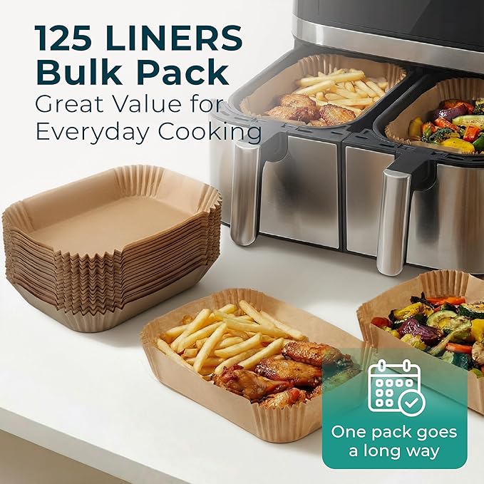 Cathy Yoder's Rectangle Air Fryer Liners, 125 PCS 8 inch Air Fryer Liners Disposable Rectangular, 8-12 QT Easy Cleanup Rectangular-Shape AirFryer Liner Parchment Paper for Cooking & Baking