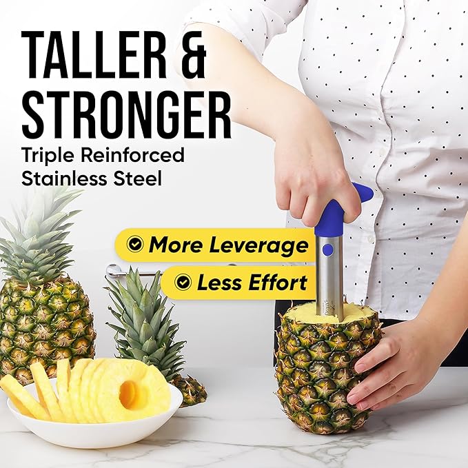 Zulay Kitchen Stainless Steel Pineapple Corer & Slicer – Heavy Duty Pineapple Cutter & Eye Removal Tool – Effortless Core Remover Tool with Sharp Reinforced Blade & Ergonomic Handle - Royal Blue