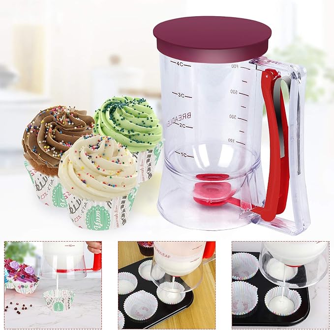 BBSTARZ Batter separator Cupcakes Pancakes Cookie Cake Waffles Batter Dispenser cookie separator batter Cream Speratator Cup Measuring Baking Tools (red+Purple)