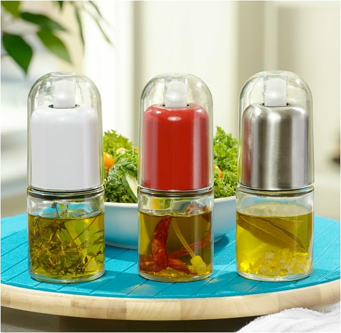 Olive Oil Sprayer and Oil Mister Elegant Glass Bottle with Clog-Free Filter & Leak Proof Top - White
