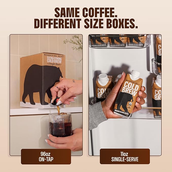 Wandering Bear Organic Cold Brew Coffee Variety Pack - Extra Strong, Bold, Smooth, Unsweetened, Shelf-Stable, Ready to Drink & Vegan, Iced Cold Brewed Coffee Drink - 32 fl oz (3pk - Vanilla, Black, Mocha)