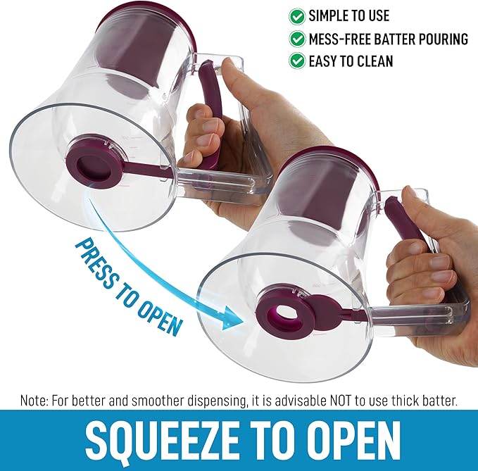 Zulay Kitchen 4 Cup Pancake Batter Dispenser With Squeeze Handle - Pancake Dispenser For Batter With Measuring Label - Pancake Batter Mixer Dispenser Bottle For Cupcakes, Crepes, Waffles & More