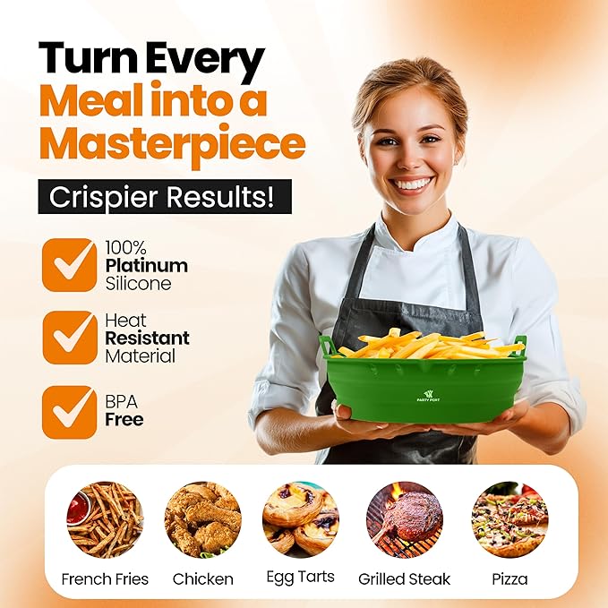 Platinum Silicone Air Fryer Liners Reusable Square-Extra Strong-Easy to Clean Air Fryer basket for Oven Microwave Accessories - BPA Free - Food Safe Pot for 5.8QT to 8 QT - 9 Inch