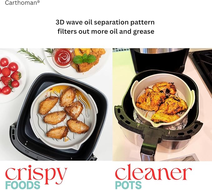 Silicone Air Fryer Basket Liners Pots, Gray, Non-Stick Cooking Inserts with Wave Pattern Design, 2 Pack (6-8 QT)