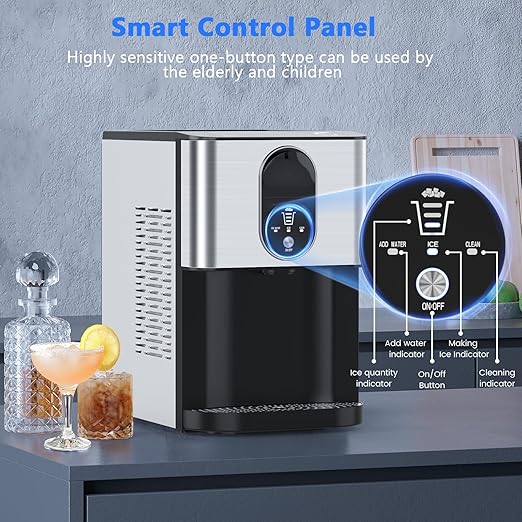 Kndko Nugget Ice Makers Countertop, 44lbs/24H Pebble Ice Machine with Self-Cleaning Dispenser, Soft Chewable Pellet Ice, 3.3lbs Storage for Home/Kitchen/Office/Party, Silver
