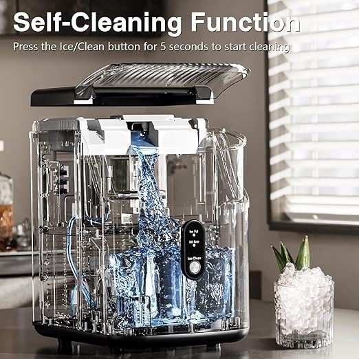 Antarctic Star Nugget Ice Maker Countertop, Chewable Nugget Ice Machine with Automatic Cleaning, Fast Ice Making 34Lbs/24H, One Click Operation for Office/Home/Bar (Stainless Steel Silver)