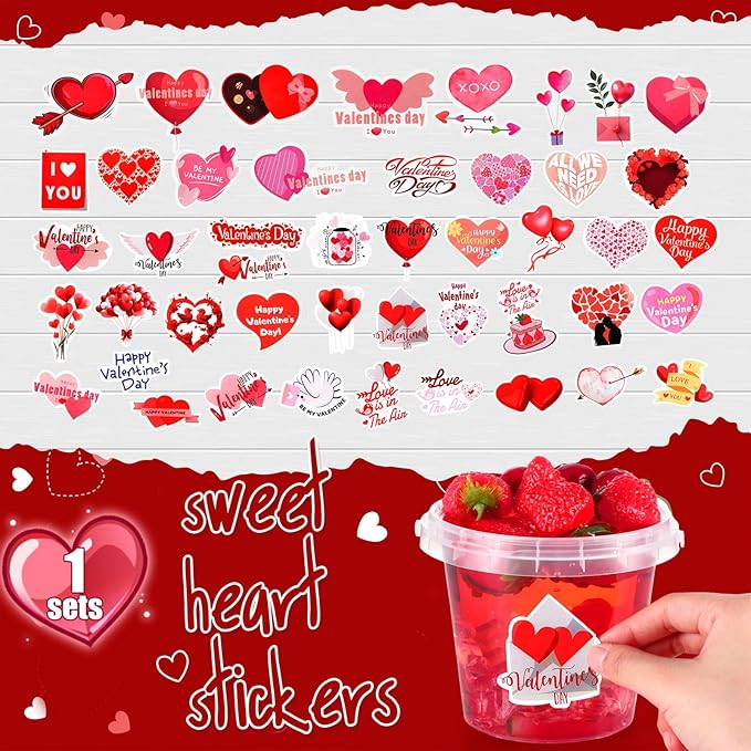 Funnymoom 30 Set Valentine's Day Clear Plastic Cups with Lids & Straws 24oz Disposable Rum Drink Buckets Bulk for Cocktail Parties with Handles & Stickers for Wedding Valentines Theme Party Supplies
