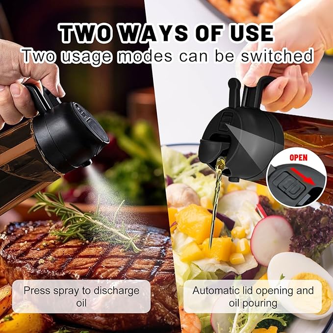 2 In 1 Oil Dispenser And Oil Sprayer, 16 Oz/470 Ml Oil Dispenser For Kitchen Spray, With Fine Mist Nozzle, Suitable For Cooking, Air Fryer, Salad, Grilling (black-2)