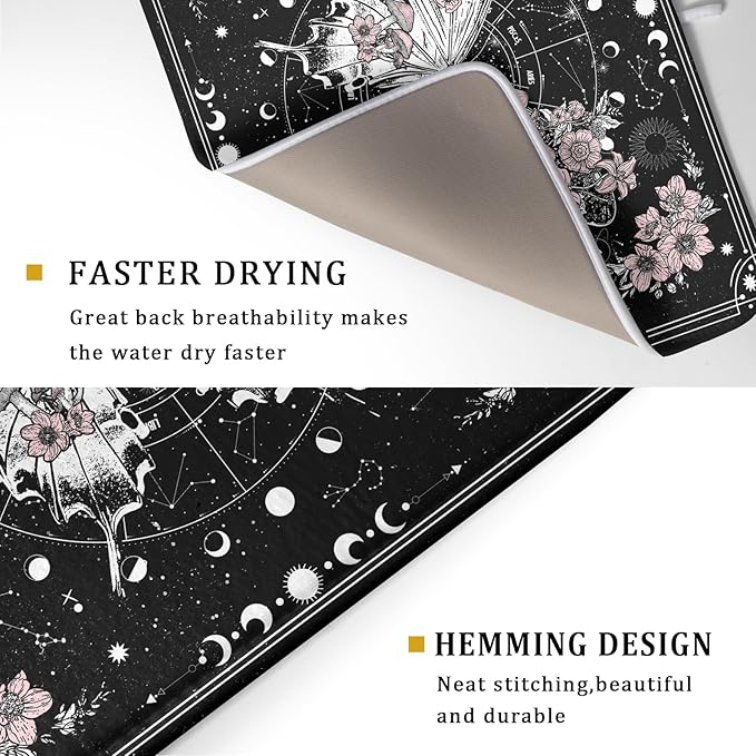 Skeleton Butterfly Dish Drying Mat Black Skull Absorbent Dish Drainer for Kitchen Counter Holiday Decor