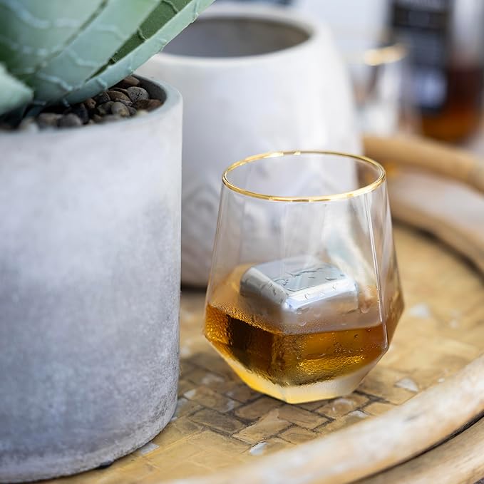 Outset Stainless Steel Ice Cubes, Set of 2 Reusable Metal Whiskey Stones with Store Box, 1.57"