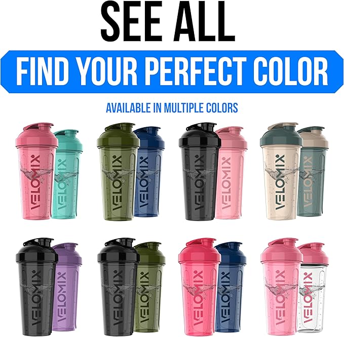 VELOMIX -2 Pack- 28 oz Protein Shaker Bottles for Protein Mixes - 2x Wire Whisk | Leak Proof Shaker Cups for Protein Shakes and Pre Workout | Protein Shaker Bottle Pack (A2) Soft Blue/Green