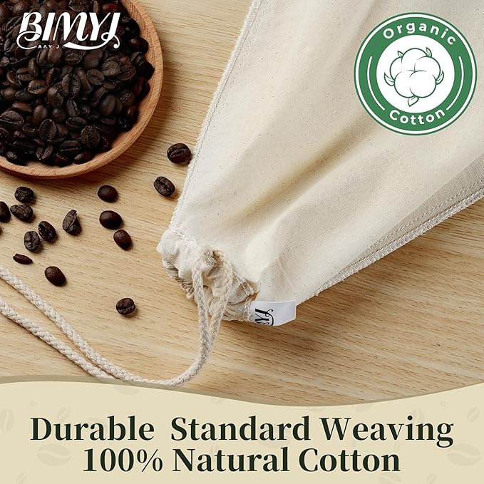 Reusable Cold Brew Bags & Cold Brew Coffee Bags Reusable | All Natural Organic Cotton Cold Brew Filter Bags 2-Pack + 2 Bonus 304 Silver Spoons