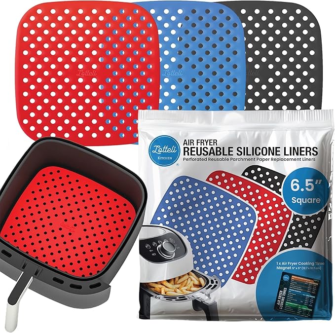 Reusable Air Fryer Liners Square Silicone Airfryer Liner - Easy to Clean Air Fryer Accessories As Seen on the Today Show - Dishwasher Safe Non-Stick Parchment Paper Replacement 3 Pack for 2QT - 6.5"