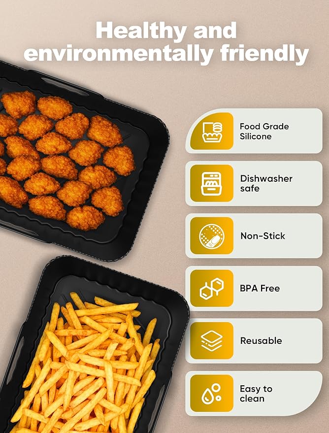 Silicone Air Fryer Liners 2 Pack for Ninja Dual Zone AF400UK AF451UK AF300UK 7.6–9.5L Foodi MAX, Compatible with Tower T17088, Keplin, EMtronics Reusable Non-Stick Dishwasher Safe Accessories