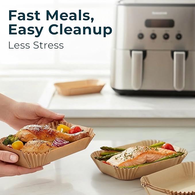 Cathy Yoder's Rectangle Air Fryer Liners, 125 PCS 8 inch Air Fryer Liners Disposable Rectangular, 8-12 QT Easy Cleanup Rectangular-Shape AirFryer Liner Parchment Paper for Cooking & Baking