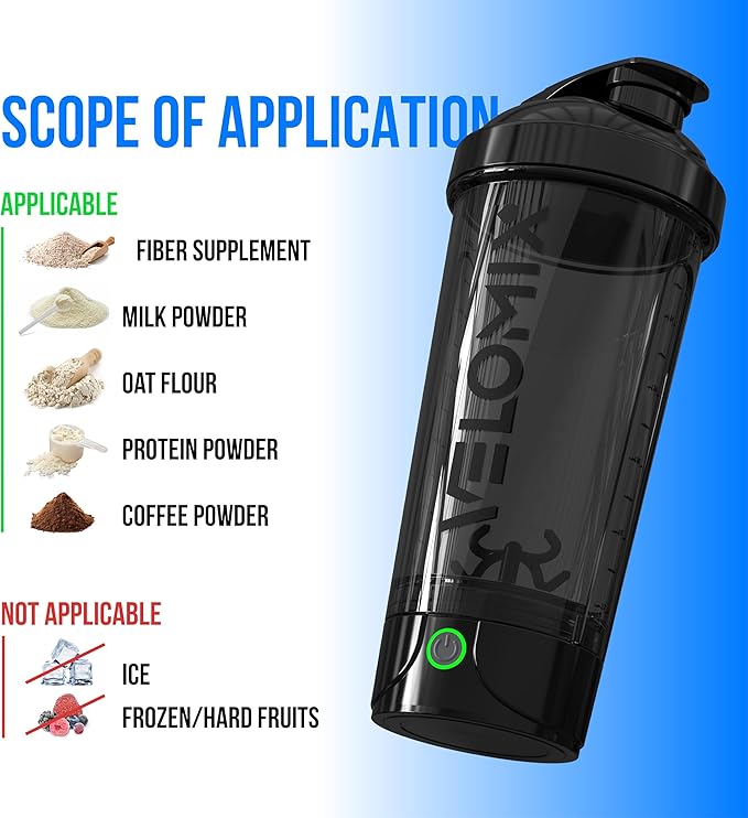 VELOMIX Electric Protein Shaker Bottle - 24 oz | USB-C Rechargeable | Leak Proof Shaker Cups for Protein Shakes | Portable Blender for Shakes and Smoothies (Electric - Black)