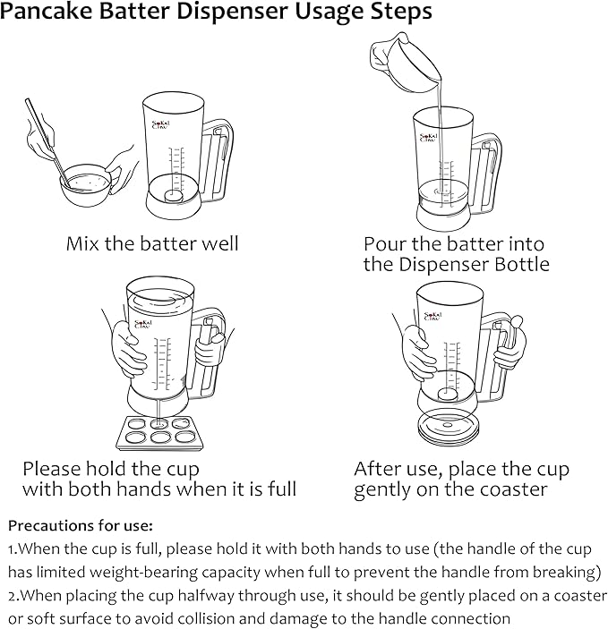 Pancake Batter Dispenser with Measuring Label, 4 Cup Capacity, 900ml With Squeeze Handle Kitchen Dispenser Bottle for Pancakes, Waffles, Muffins (Black)