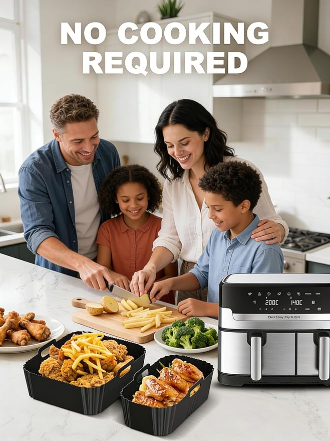 Silicone Air Fryer Liners 2 Pack, 1 Large and 1 Small, for Philips Dual Basket Air Fryer 3000 Series NA350 NA351, Reusable Asymmetrical Dual Drawer Air Fryer Liners, BPA-Free Air Fryer Accessories