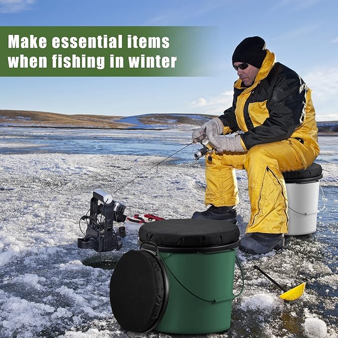 Lewtemi 2 Pcs 5 Gallon Bucket Seat 360 Degree Swivel Lid with 2" Thick Black Padded Cushion Lid with Waterproof Cover, Ideal for Winter Ice Fishing, Waterfowl Hunting, Camping and Outdoor Activities
