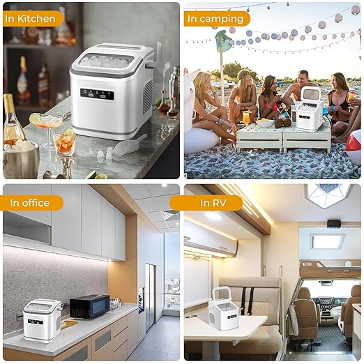 Ice Maker Countertop, Portable Self-Cleaning Ice Machine with Ice Scoop and Basket,9 Cubes in 6 Mins, 26.5lbs/24h,2 Sizes of Bullet Ice Cube for Home Kitchen Office Bar Party(White)