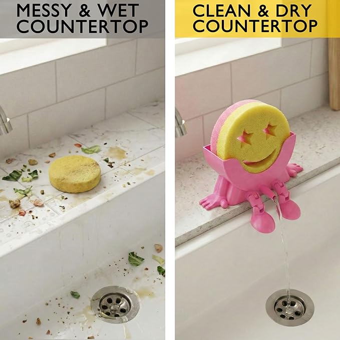 Cute Hanging Sponge Holder with Drainage & Legs, 3D Printed Funny Sink Stand for Round Sponges, Aesthetic Kitchen Sink Edge Organizer, Countertop Decor, Quick-Drying Storage Cleaning Gadget