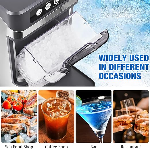 Nugget Ice Maker Countertop for Chewable Ice, 41lbs/24H Portable Pellet Ice Machine with One-Click Operation Self-Cleaning for Home, Kitchen, Bar, Office, Party (Silver)
