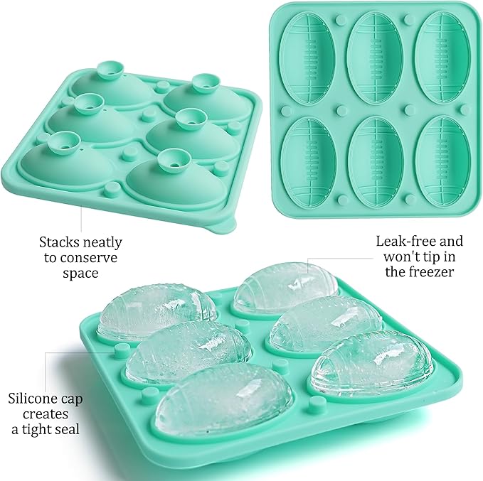 Zorazio 2Pack Football Ice Cube Tray,Football Shaped Novelty Silicone Ice Cube Mold, Large Ice Cube Tray with Lid for Whiskey, Cocktails, Football