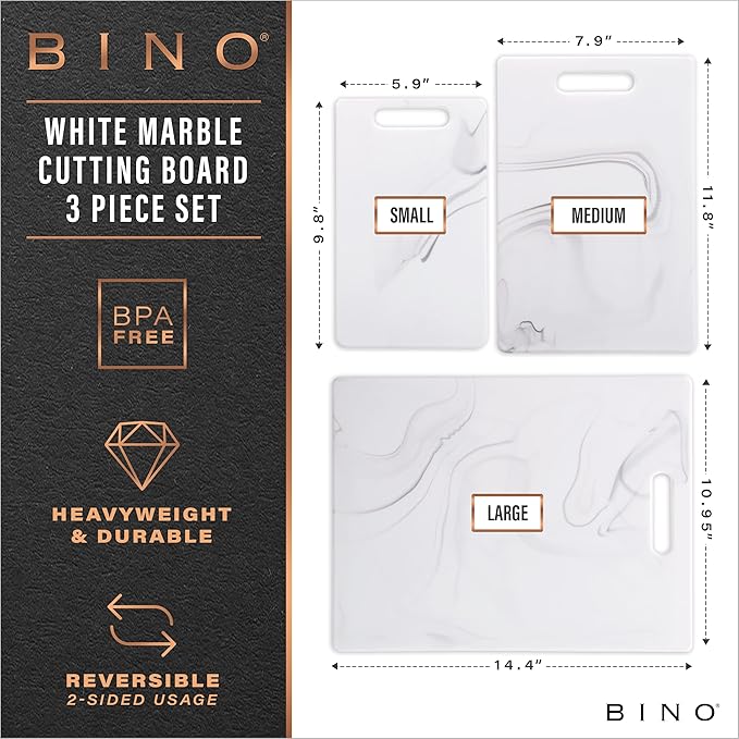 BINO Cutting Board - 3-Piece Chopping Boards | BPA-Free Plastic, Durable, Multipurpose, Dual-Sided, Dishwasher Safe, Easy to Clean | Charcuterie Accessories | Home & Kitchen Utensils