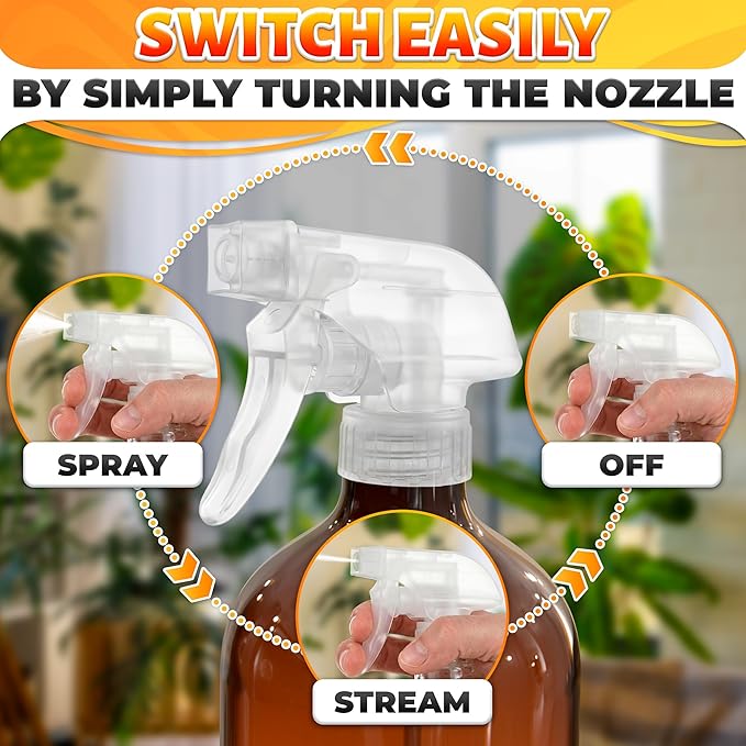 4 Pack Spray Bottle Nozzle Replacement – Adjustable Length Mist & Stream Spray Tops for Bottles 8 Oz & 16 Oz Bottle, Durable Trigger Sprayer Nozzles for Cleaning, Gardening, Salon and Home Use