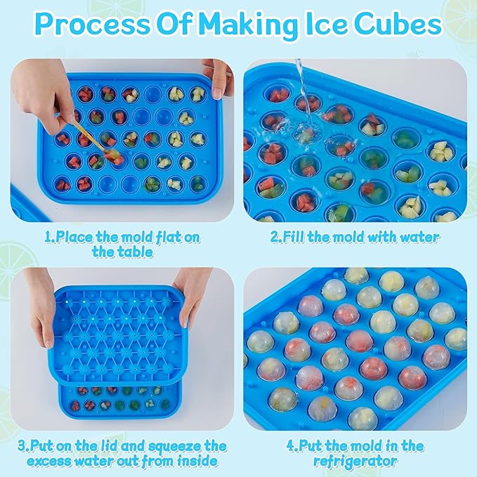 Sidosir 1Pack Silicone Round Ice Cube Tray Mold, 33-Cavity Round Ice Molds with Lid for Circular Ice Cubes, 0.8Inch Small Round Ice Balls Maker Mold for Freezer, Drinks, Whiskey, Coffee, Party