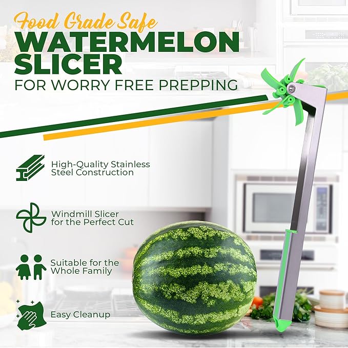 2-in-1 Watermelon Cutter and Melon Baller Set – Stainless Steel Windmill Fruit Tool for Quick Cubes and Shapes – Safe Kitchen Gadget for Summer Snacks, Camping, and Home Essentials