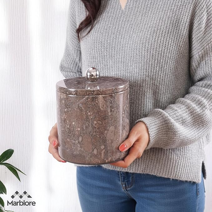 Ice Bucket Marble with Lid 6 Inch Oceanic Stone Ice Bucket for Parties Wine & Champagne Chiller Small Drink Cooler for Home Bar Freezer Ice Bin & Hosting Essentials