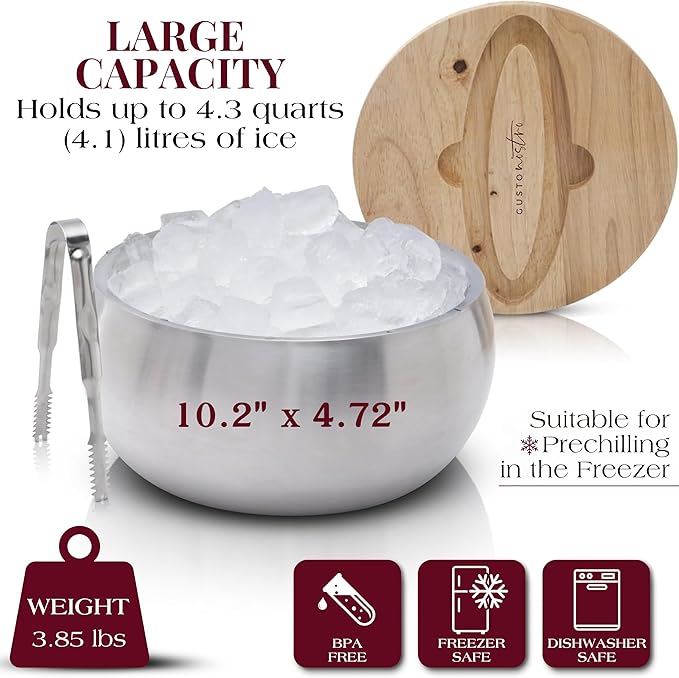 Gusto Nostro 4.1L Insulated Ice Bucket with Lid and Tongs, Double Wall Stainless Steel Ice Bucket Large, BPA Free Ice Bucket for Cocktail Bar, Keeps Champagne, Wine, Beer Chill for Parties (Pack of 2)