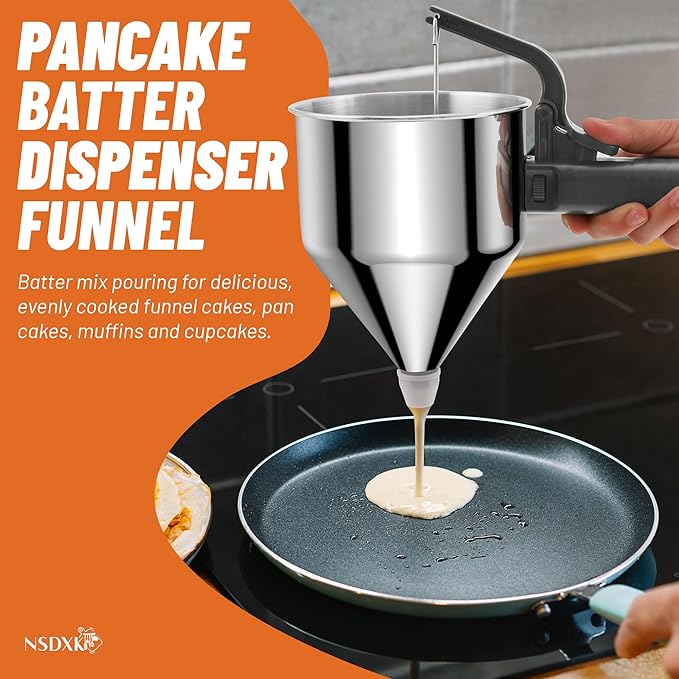 40oz Pancake Batter Dispenser, Stainless Steel Cake Dispenser with Stand, Great for Pancakes, Cupcake, Waffle or Any Baked Goods, Durable, Leak-Free, Space Gray