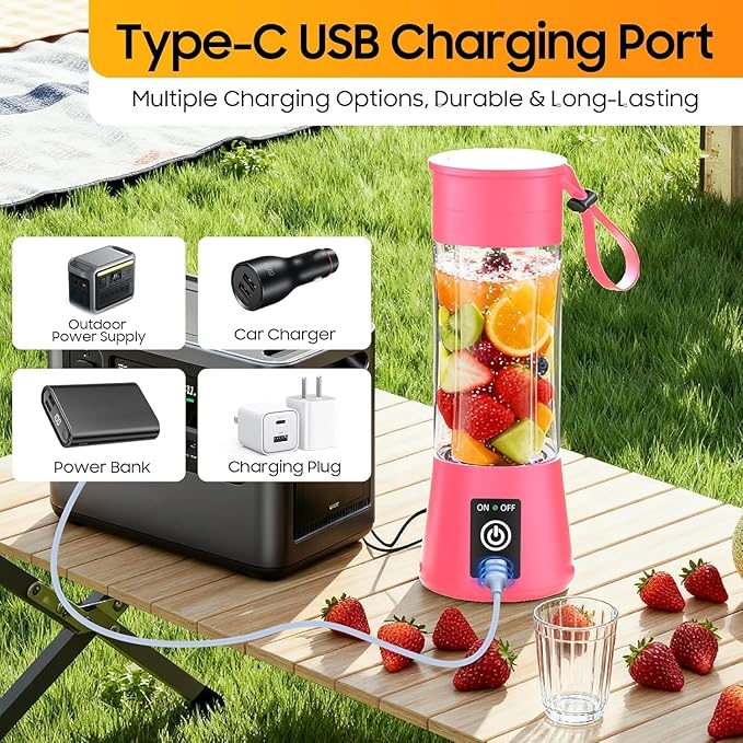 2026 Newly Upgraded Portable Smoothie Blender - Cordless Personal Blender Type-C Rechargeable, 13Oz Juice Cup BAP Free, 20,000Rpm Speed Powerful Blending, Freshly Squeezed in Sports/Office