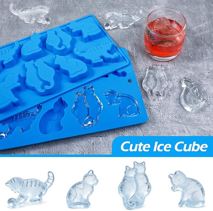 Kamehame Cat Ice Cube Trays, 2 Pack Cat Shaped Ice Cube Mold, Fun Silicone Molds for Making Ice Cube, Chocolate, Candy, Cake Decoration, Cupcakes, Jelly
