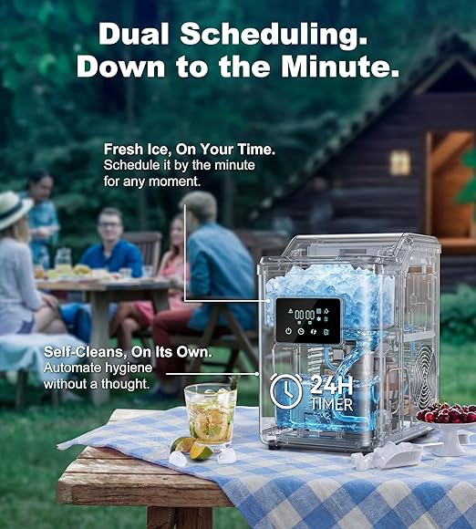 Landeagle Nugget Ice Makers Countertop,Portable Pebble Ice Machine with Crushed Ice,10lbs/Day Soft Pellet Ice Maker Stainless with 24H Timer, Self-Cleaning Chewable Sonic Ice for Home,Kitchen,Office