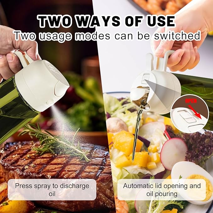 2 In 1 Oil Dispenser And Oil Sprayer, 16 Oz/470 Ml Oil Dispenser For Kitchen Spray, With Fine Mist Nozzle, Suitable For Cooking, Air Fryer, Salad, Grilling, Baking (white-1)