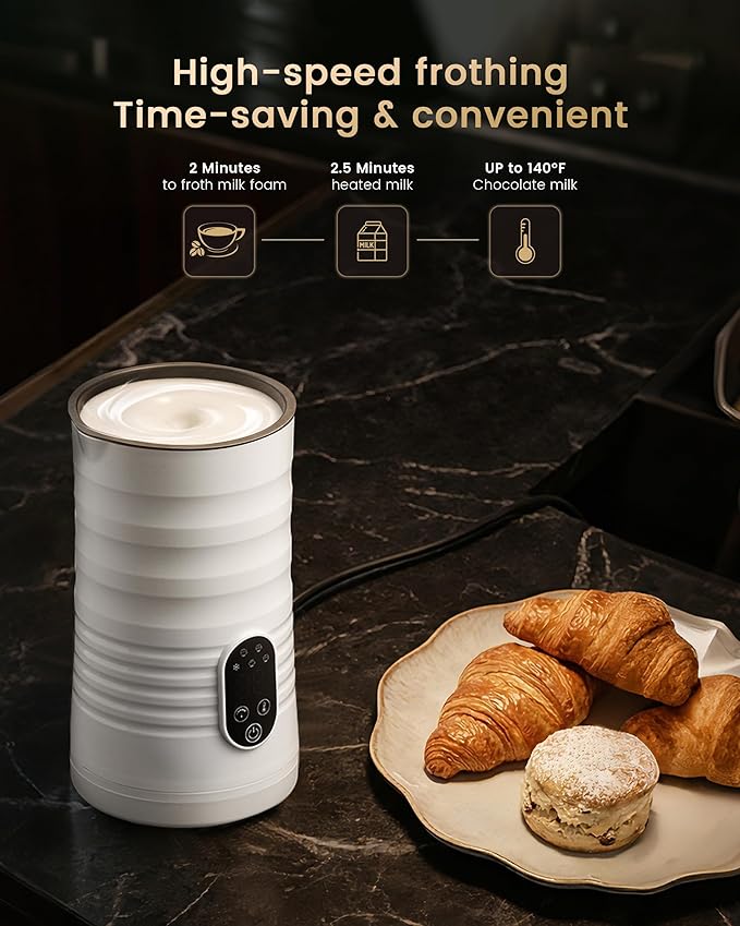 Milk Coffee Frother and Steamer,Temperature Display, 350lm, Burn-Free Base, Easy To Clean, 96% High Foam Rate,Ultra-Quiet Operation,Electric Cold Foam Maker Machine,Hot Chocolate Frother - Milky White