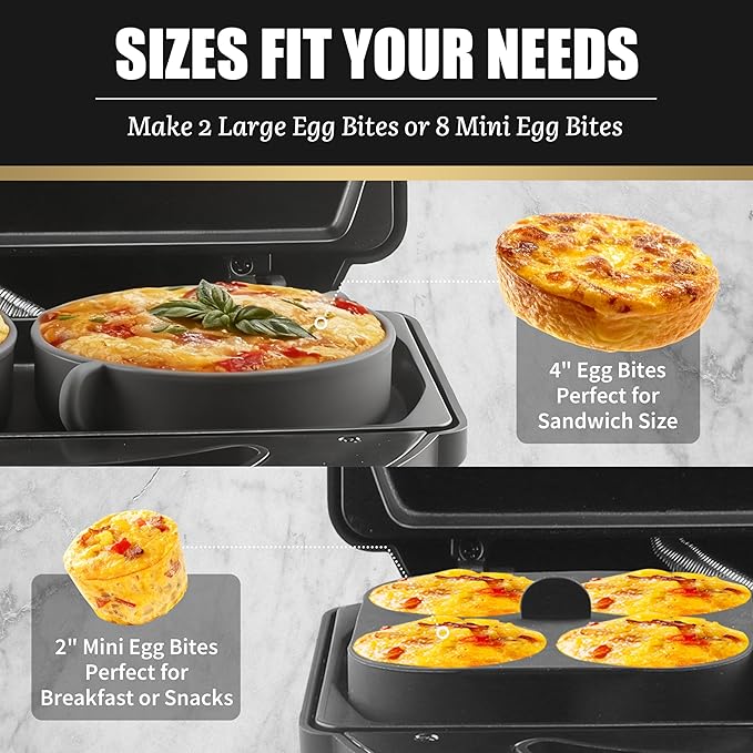 FineMade Silicone Egg Bite Molds for Instant Pot and Sous Vide Egg Bite Maker, 2 Pcs of 4 Inch Large Molds, 2 Pcs of 4-in-1 Mini Molds, Ideal for Breakfast Sandiwches, Healthy Snacks or Desserts