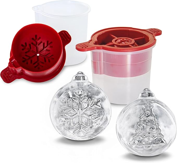 Tovolo Tree and Snowflake Ornament Ice Cube Molds Set of 2 for Holiday Cocktails Christmas Gifts for Men Dishwasher Safe BPA Free Silicone Holiday Ice Cube Mold Ornaments