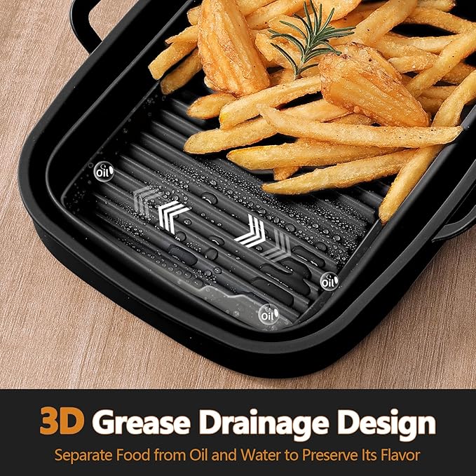 Collapsible 2-Pack Air Fryer Silicone Liners for 8QT & 10QT NINJA Foodi Dual, Reusable Rectangular Silicone Basket Pot for Air Fryer Accessories (Black)
