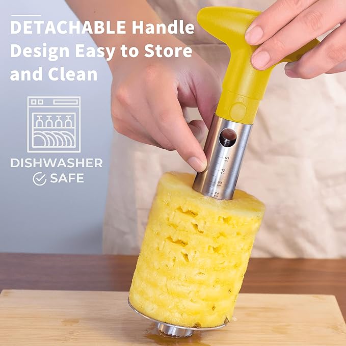 OOKUU Pineapple Corer Cutter, Stainless Steel Fruit Peeler Slicer - Upgraded, Reinforced Thicker Blade, Core Remover with Measure Mark, Kitchen Tool for Diced Pineapple Rings