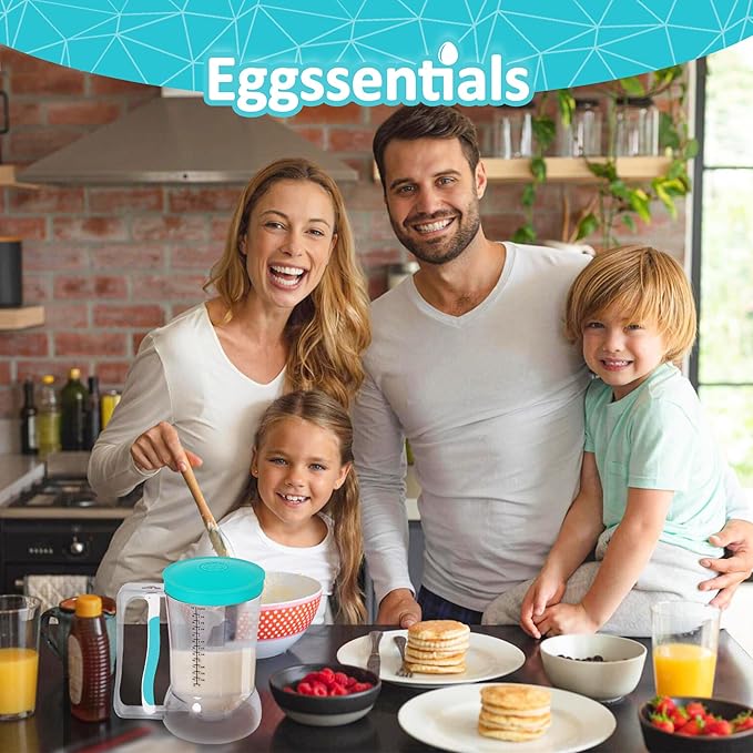 Eggssentials Pancake Dispenser for Batter - Pancake Mix Dispenser Cupcakes, and Muffins – Precision, Mess Free – Cake Mix Dispenser Bottle for Baking & Griddle - Teal Color