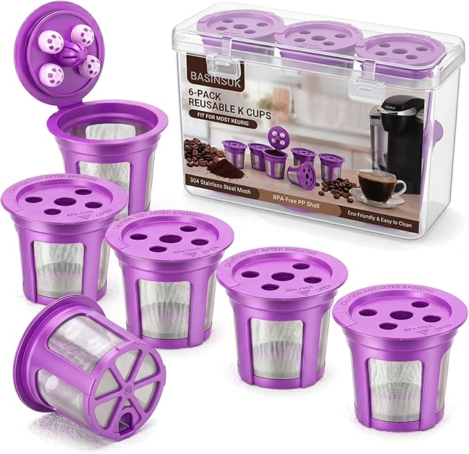 Reusable K Cups for Keurig Supreme/Plus/K-Slim/K-Duo, Refillable Coffee Pods Filter Fits K-Classic/K Elite/K-Compact/K-Mini, Both MultiStream & SingleStream All 1.0 & 2.0 Coffee Maker, 6 Pack
