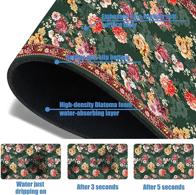 Sink Faucet Absorbing Mat Colorful Flowers Sink Splash Guard Drying Mat for Kitchen Bathroom Faucet Sinkmat 23.5"X5.5"