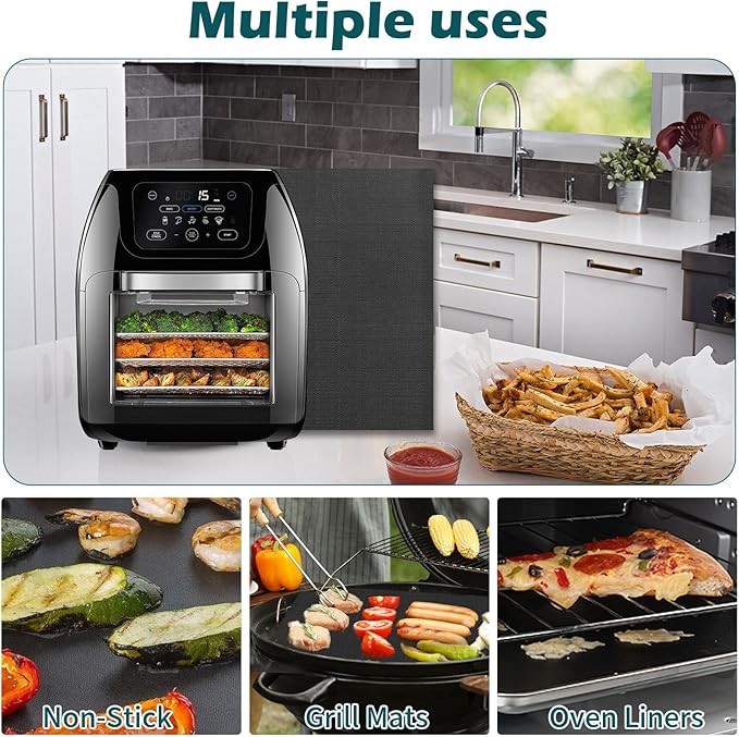 4 Packs Oven Liners for Bottom of Oven, 9.4"x8.7" Reusable Non-Stick Heat Resistant Baking Mat Teflon Sheets for Chefman 10QT Multifunctional Digital Air Fryer