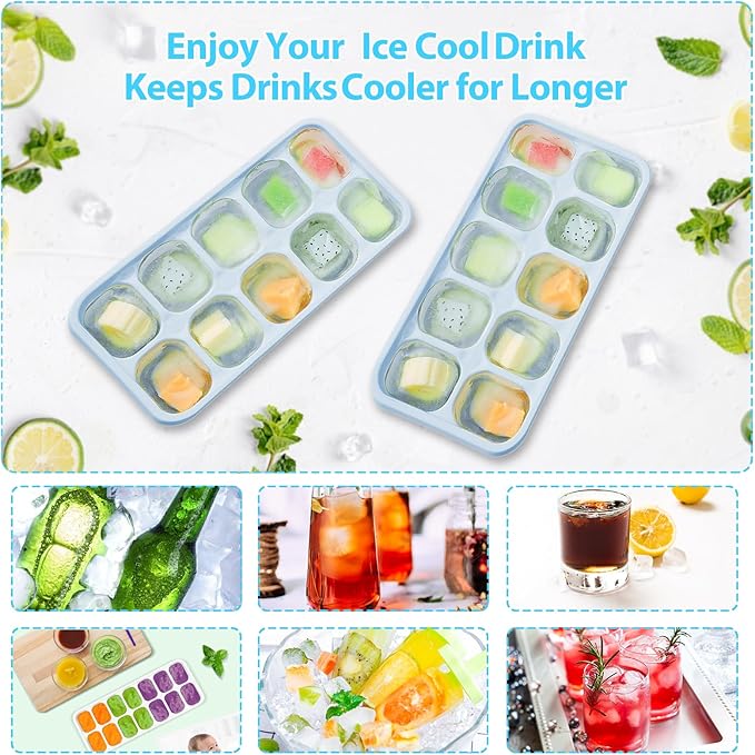 DOQAUS Ice Cube Tray with Lids - 4 Pack Stackable Silicone Ice Trays for Freezer, BPA & LFGB Safe, Easy Release for Kitchen, RV, Cocktail, Coffee, Soup & Food