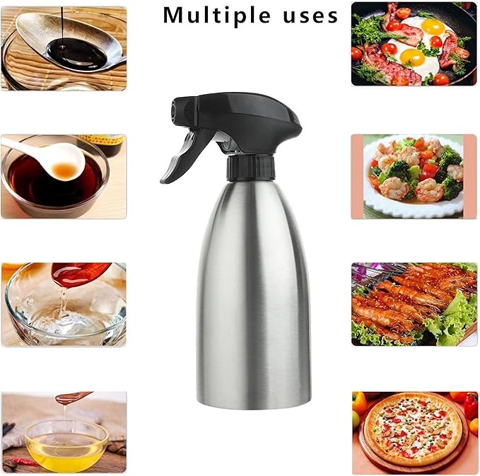 BIGWE Stainless Steel Olive Oil Sprayer Bottle, 17 Oz/500ml Sauce Vinegar Sprayer Dispenser, Water Sprayer Bottle,Kitchenware Tools for Cooking, Frying, BBQ and Grilling